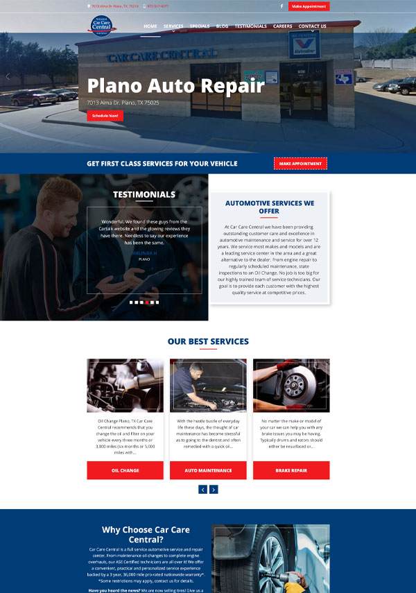 Car Care Central Website Design