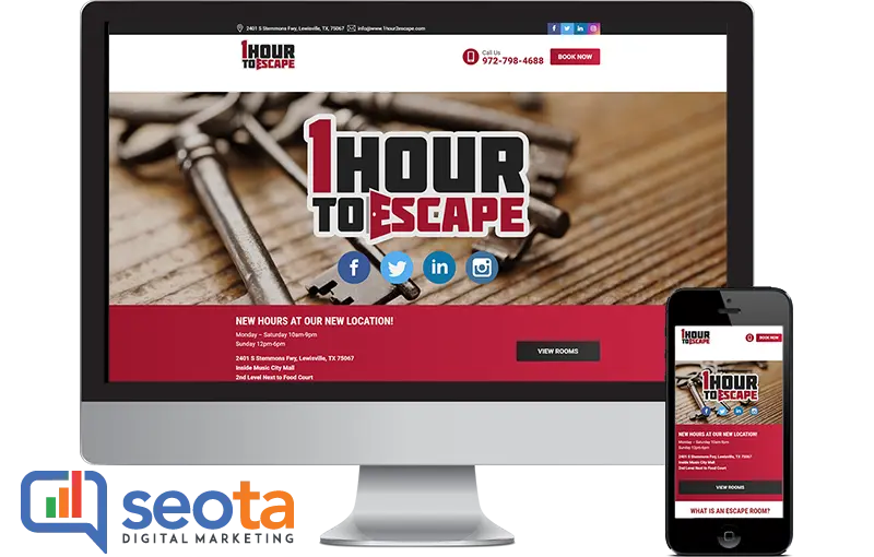 WordPress Web design 1 Hour To Escape by Seota Digital Marketing Frisco TX - Phoenix AZ - Dallas TX