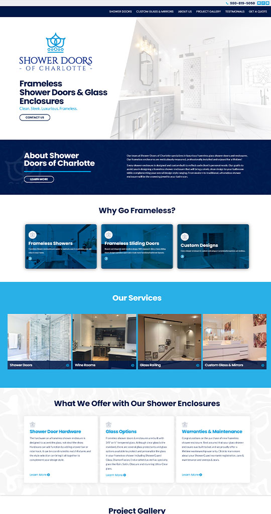 WordPress Design for Shower Doors of Charlotte