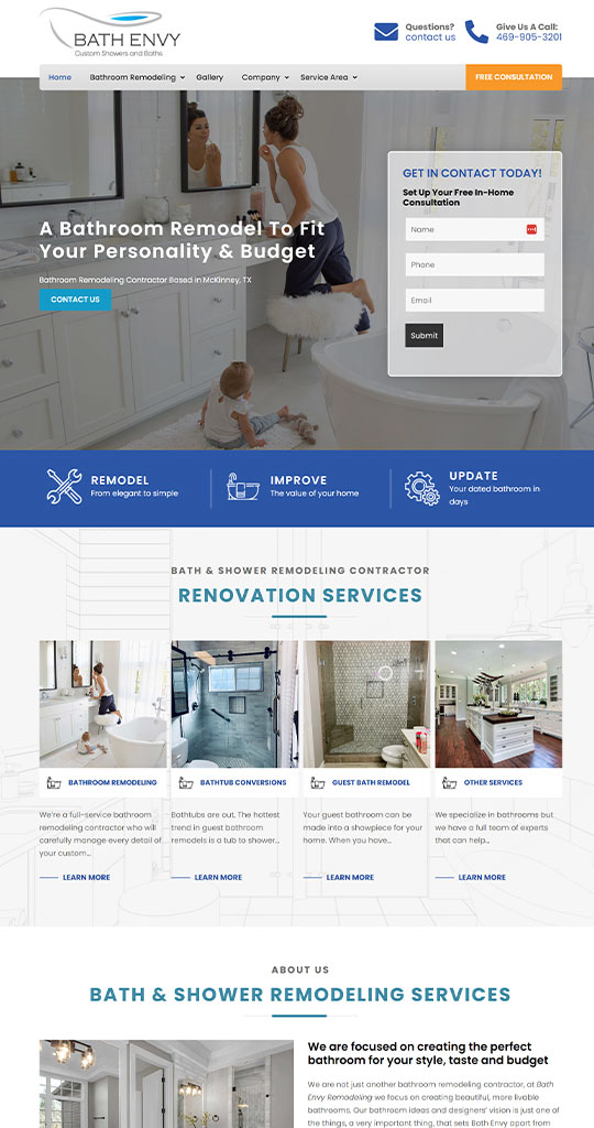 Bath Envy bath remodeling website design