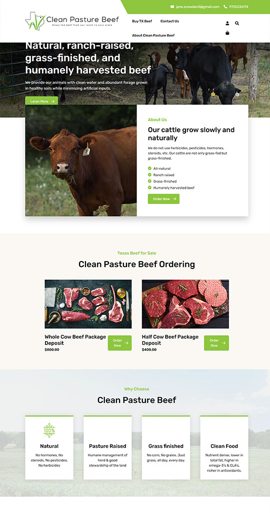 Web Design for Clean Pasture Beef