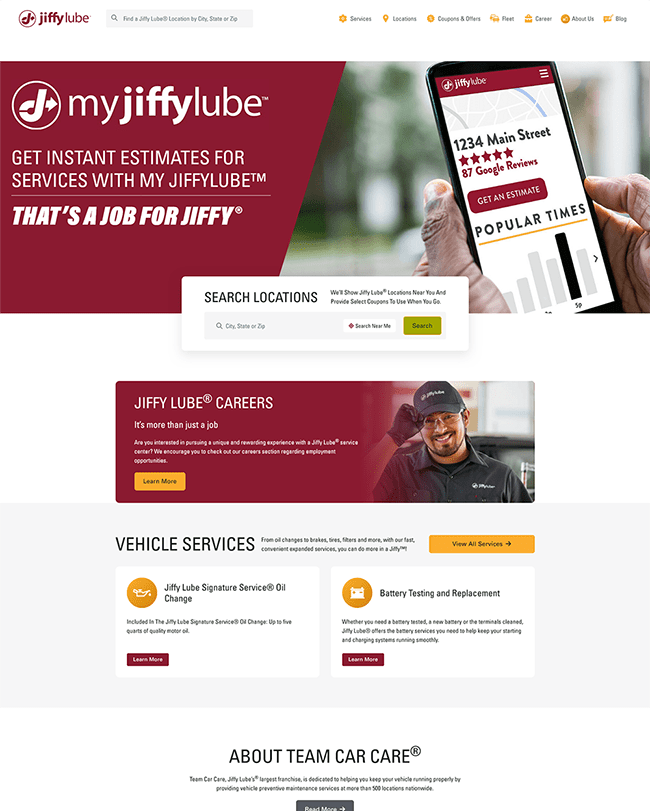 Jiffy Lube Team Car Care Web Design in WordPress by Seota Digital Marketing