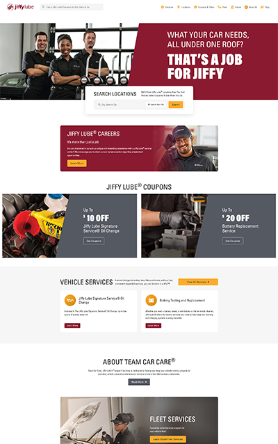 Jiffy Lube Team Car Care Web Design
