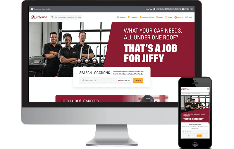 Jiffy lube Team Car Care 500 Location Website Design