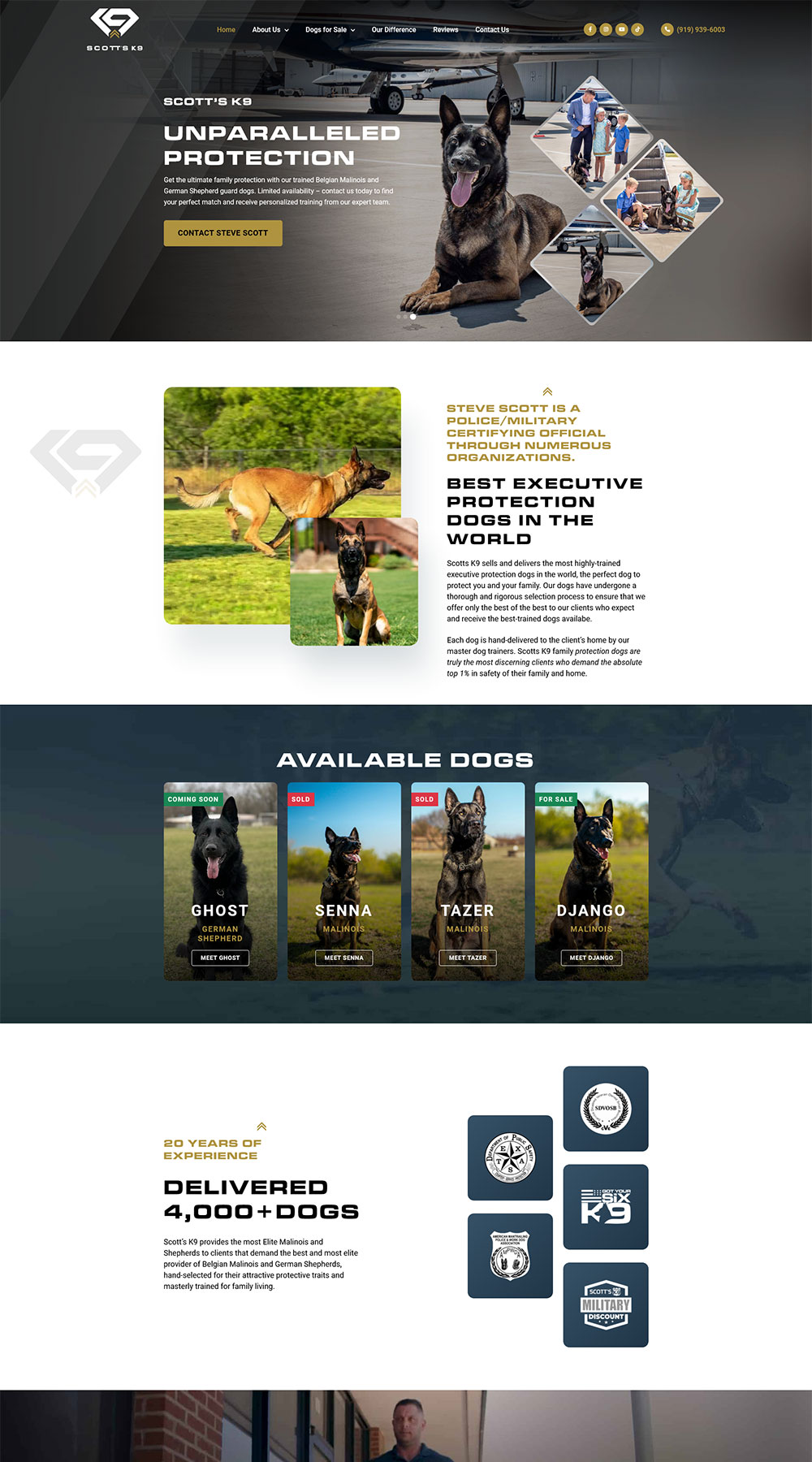 Website design in WordPress for Elite Protection Dogs by Scott's K